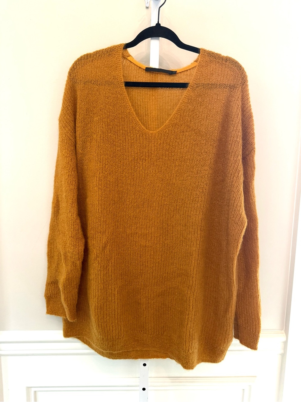 Jenni Kayne Mohair Blend V-Neck Sweater Mustard XL